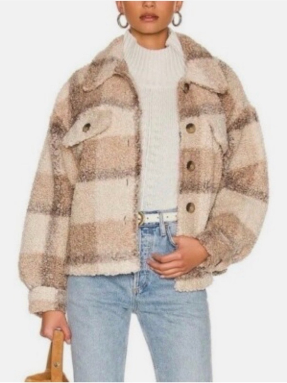 BB Dakota by Steve Madden Beige Plaid Teddy Jacket